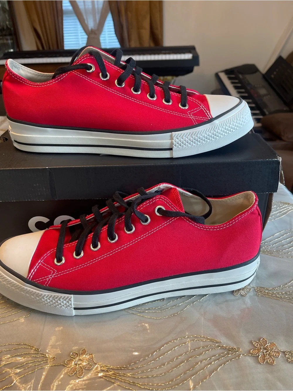 Converse Low-Top Sneakers in Red with Black Laces